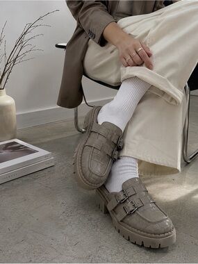 Free People x Bibi Taupe Croc Lug Sole Mule Clogs size 37/7
